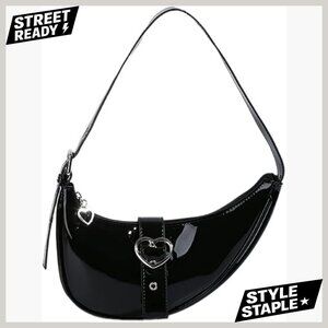 Vegan Leather Saddle Hobo Bag, Small Half Moon Purse with Zipper Closure